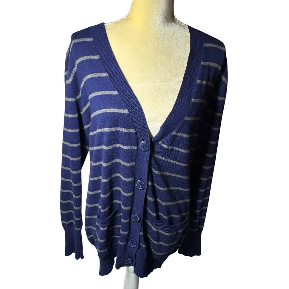 Grace Elements Women's Size XL Blue Long Sleeves V Neck Striped Cardigan